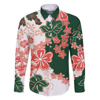 Green Orange Hibiscus Plumeria Floral Family Matching Puletasi and Hawaiian Shirt LT01 Dad's Shirt - Long Sleeve Orange - Polynesian Pride