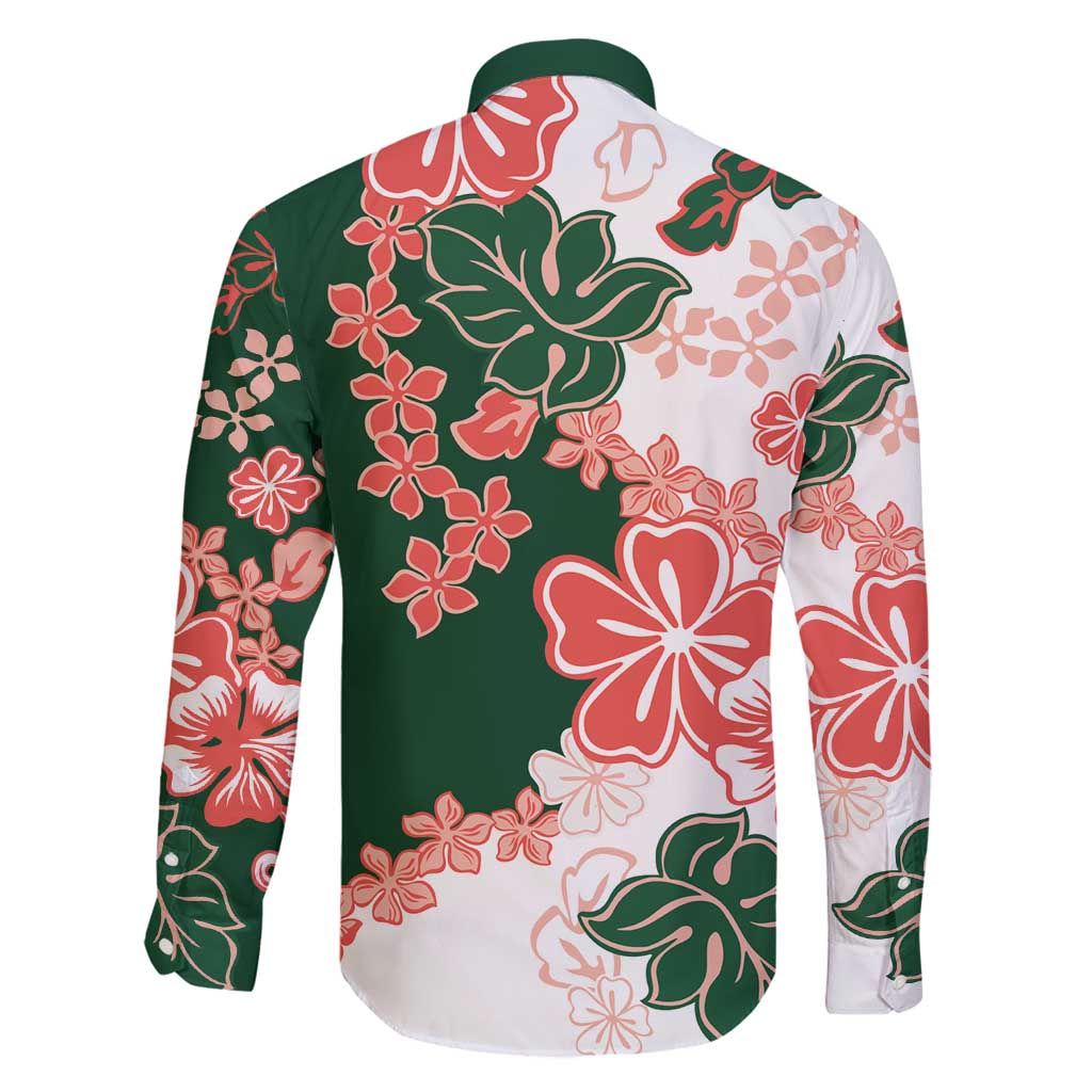 Green Orange Hibiscus Plumeria Floral Family Matching Puletasi and Hawaiian Shirt LT01 - Polynesian Pride