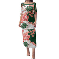 Green Orange Hibiscus Plumeria Floral Family Matching Puletasi and Hawaiian Shirt LT01 Mom's Dress Orange - Polynesian Pride