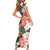 Green Orange Hibiscus Plumeria Floral Family Matching Short Sleeve Bodycon Dress and Hawaiian Shirt - Polynesian Pride