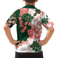 Green Orange Hibiscus Plumeria Floral Family Matching Summer Maxi Dress and Hawaiian Shirt - Polynesian Pride