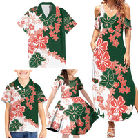 Green Orange Hibiscus Plumeria Floral Family Matching Summer Maxi Dress and Hawaiian Shirt - Polynesian Pride