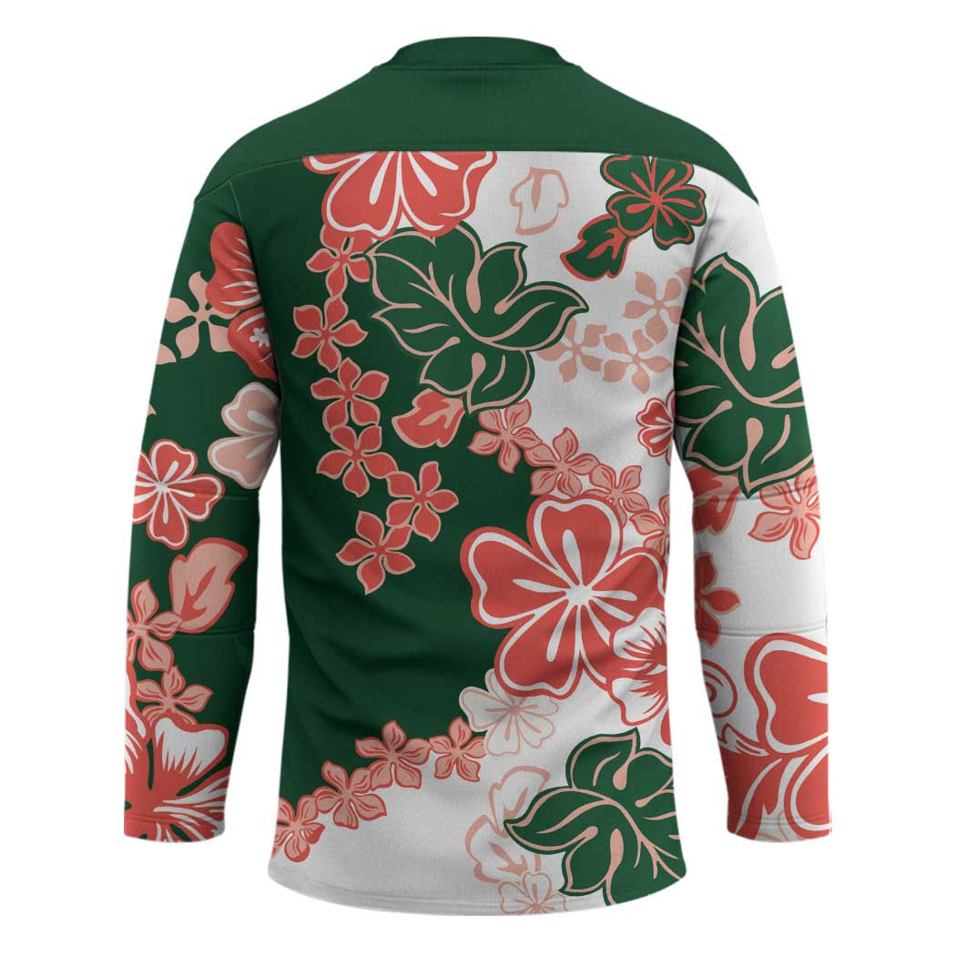 Green Orange Hibiscus Plumeria Floral Hockey Jersey - Polynesian Pride