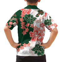 Green Orange Hibiscus Plumeria Floral Kid Hawaiian Shirt - Polynesian Pride