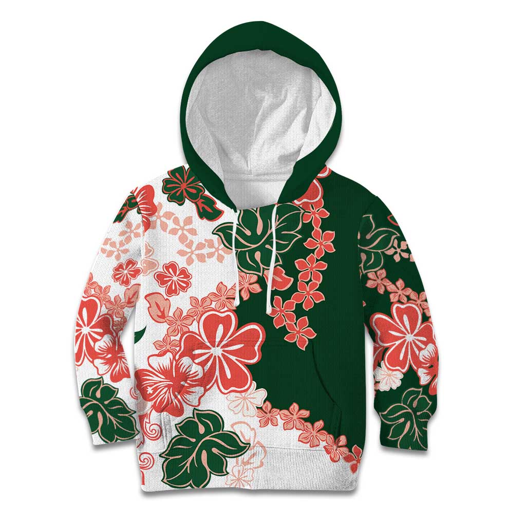 Green Orange Hibiscus Plumeria Floral Kid Hoodie - Polynesian Pride