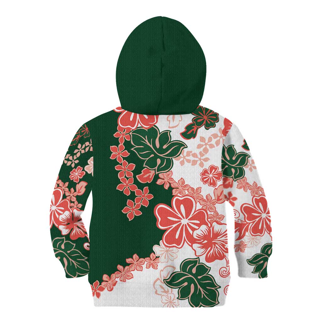 Green Orange Hibiscus Plumeria Floral Kid Hoodie - Polynesian Pride