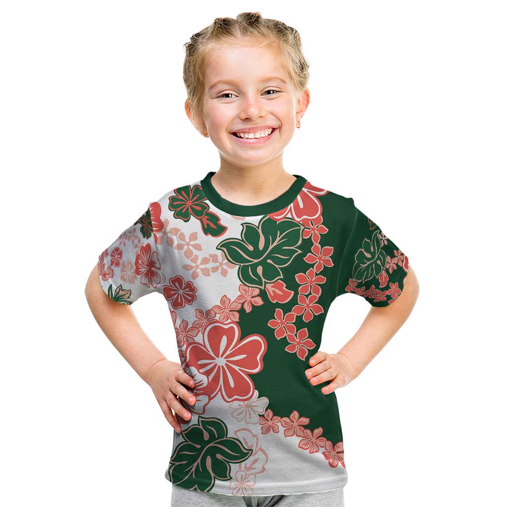 Green Orange Hibiscus Plumeria Floral Kid T Shirt - Polynesian Pride