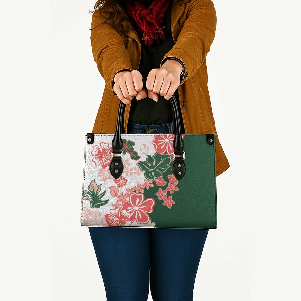 Green Orange Hibiscus Plumeria Floral Leather Bag - Polynesian Pride