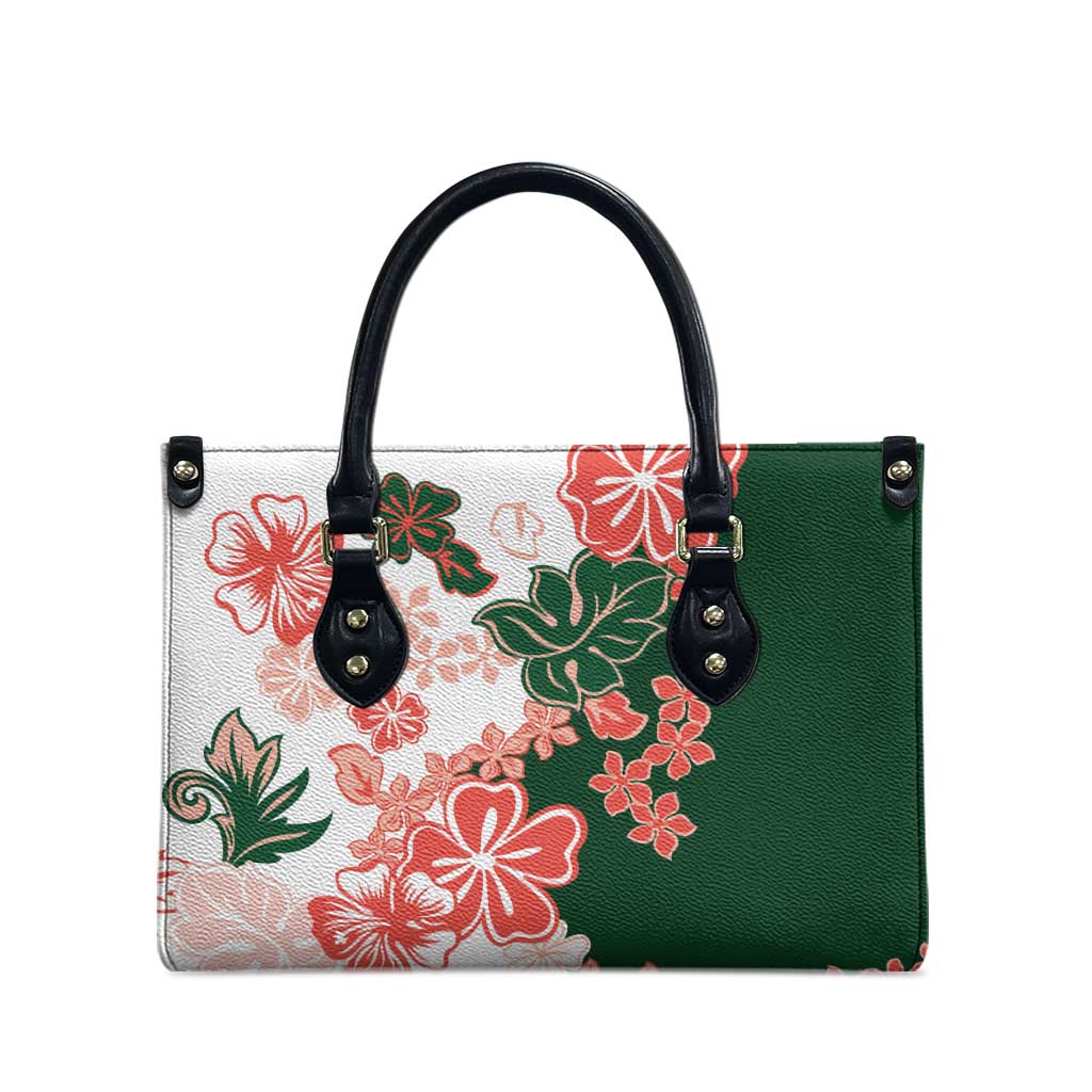 Green Orange Hibiscus Plumeria Floral Leather Bag - Polynesian Pride