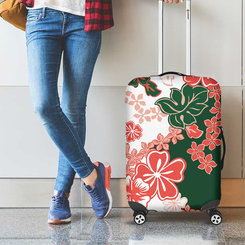 Green Orange Hibiscus Plumeria Floral Luggage Cover - Polynesian Pride