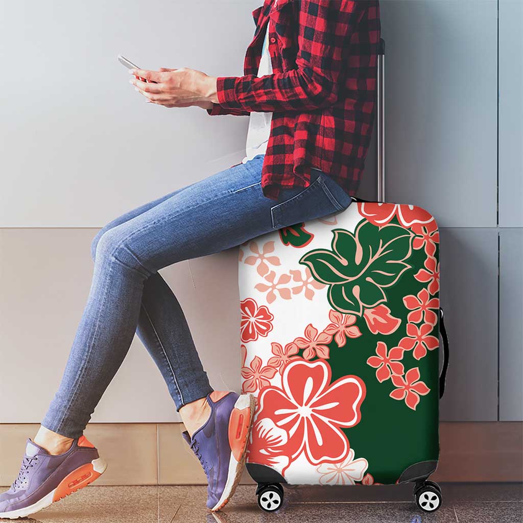 Green Orange Hibiscus Plumeria Floral Luggage Cover - Polynesian Pride
