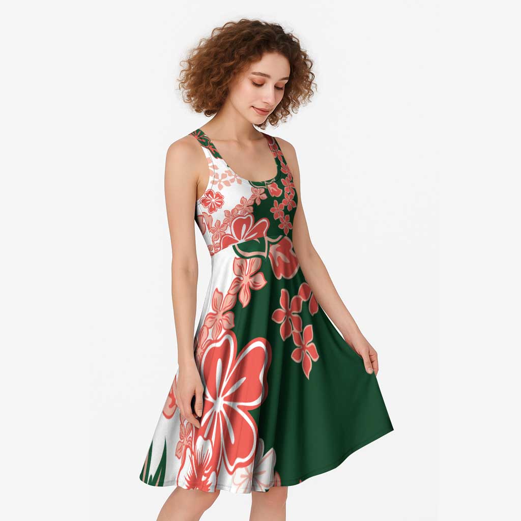 Green Orange Hibiscus Plumeria Floral Midi Dress - Polynesian Pride