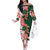 Green Orange Hibiscus Plumeria Floral Off The Shoulder Long Sleeve Dress - Polynesian Pride