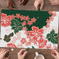 Green Orange Hibiscus Plumeria Floral Puzzle LT01