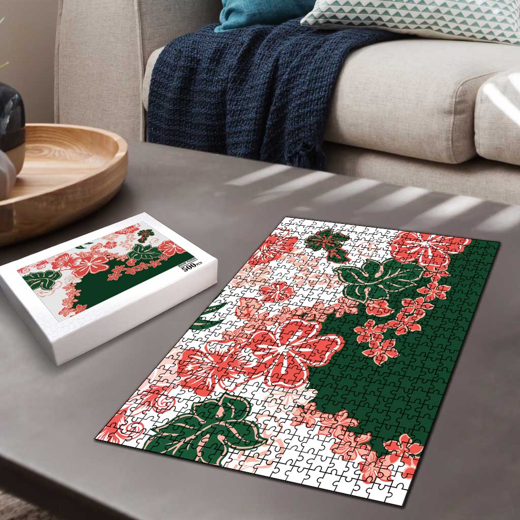 Green Orange Hibiscus Plumeria Floral Puzzle LT01