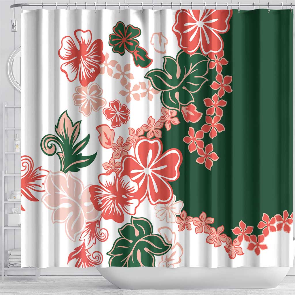 Green Orange Hibiscus Plumeria Floral Shower Curtain - Polynesian Pride