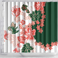 Green Orange Hibiscus Plumeria Floral Shower Curtain - Polynesian Pride