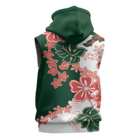 Green Orange Hibiscus Plumeria Floral Sleeveless Hoodie - Polynesian Pride