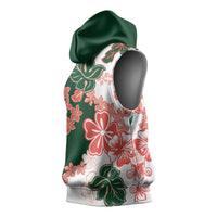 Green Orange Hibiscus Plumeria Floral Sleeveless Hoodie - Polynesian Pride