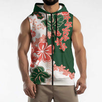 Green Orange Hibiscus Plumeria Floral Sleeveless Zip Hoodie - Polynesian Pride
