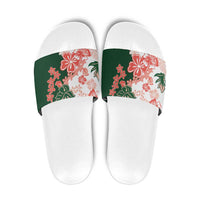 Green Orange Hibiscus Plumeria Floral Slide Sandals - Polynesian Pride