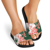 Green Orange Hibiscus Plumeria Floral Slide Sandals - Polynesian Pride