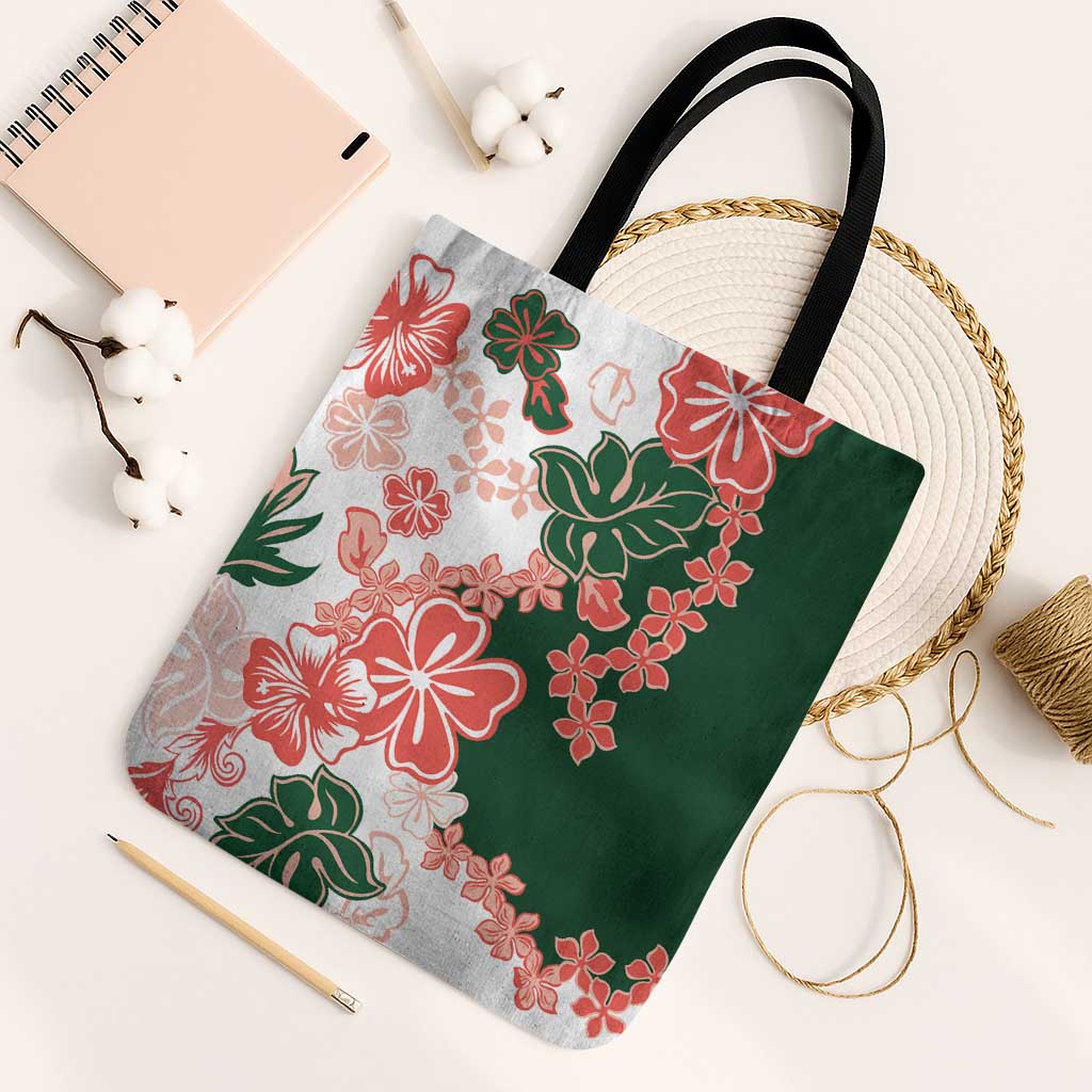 Green Orange Hibiscus Plumeria Floral Tote Bag - Polynesian Pride