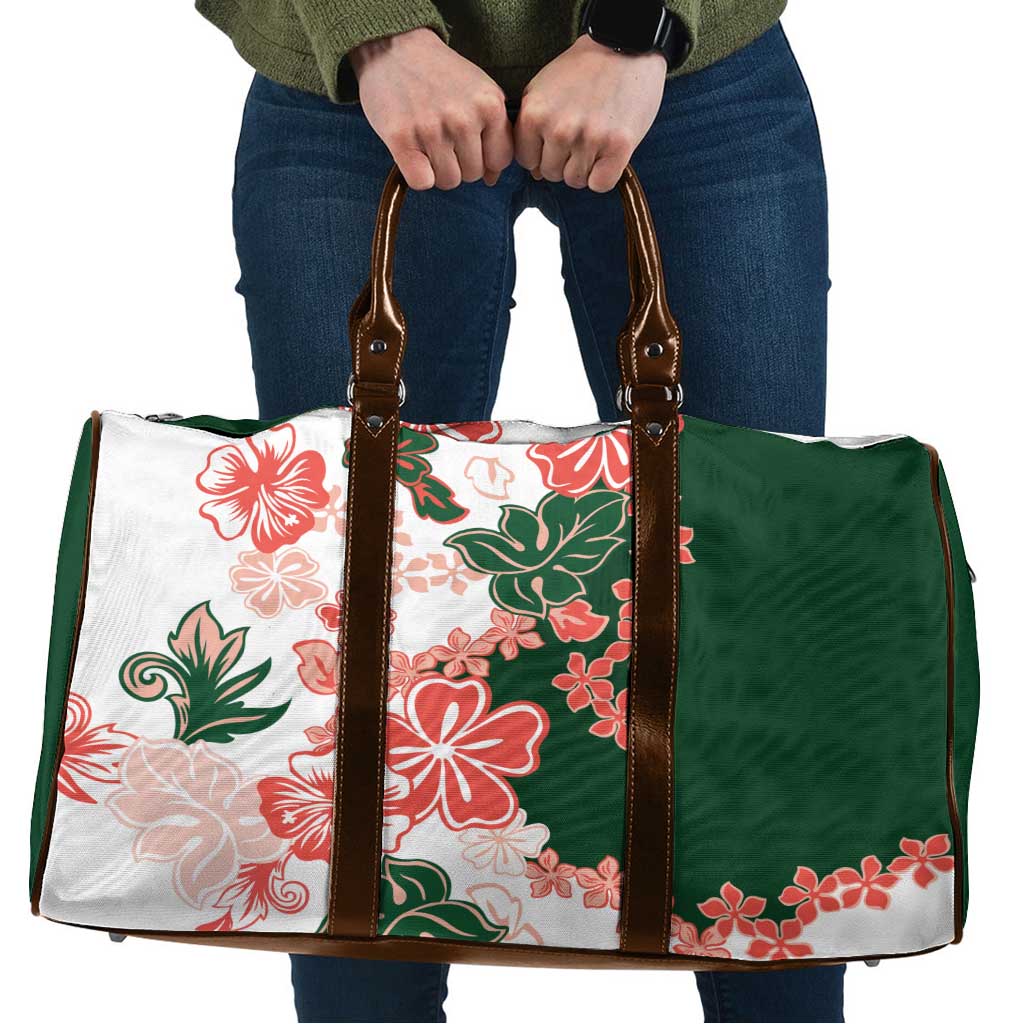 Green Orange Hibiscus Plumeria Floral Travel Bag - Polynesian Pride