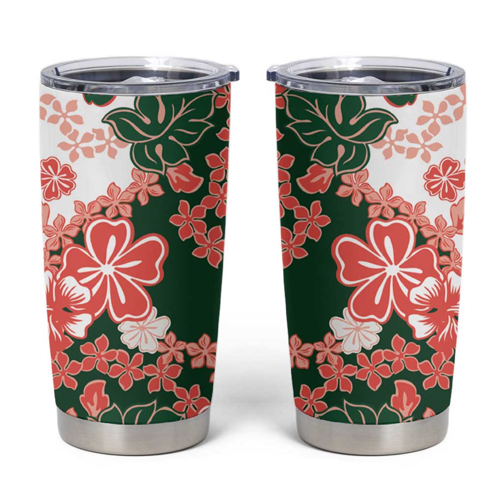 Green Orange Hibiscus Plumeria Floral Tumbler Cup - Polynesian Pride