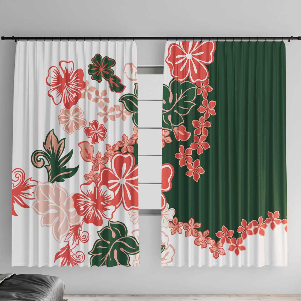 Green Orange Hibiscus Plumeria Floral Window Curtain - Polynesian Pride