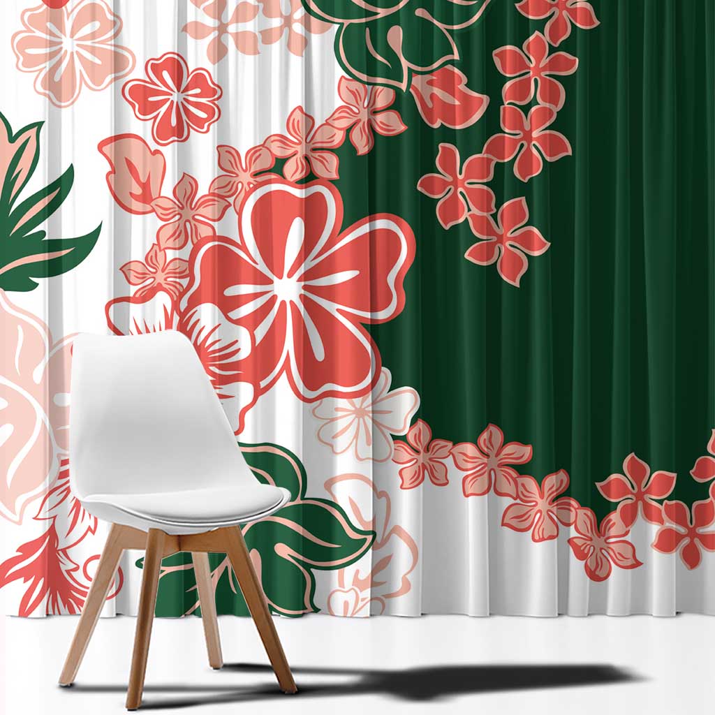 Green Orange Hibiscus Plumeria Floral Window Curtain - Polynesian Pride