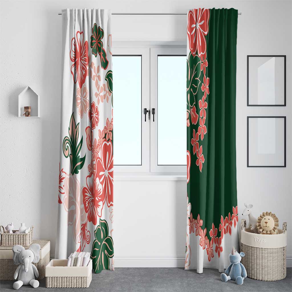 Green Orange Hibiscus Plumeria Floral Window Curtain - Polynesian Pride