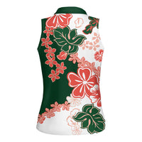 Green Orange Hibiscus Plumeria Floral Women Sleeveless Polo Shirt - Polynesian Pride
