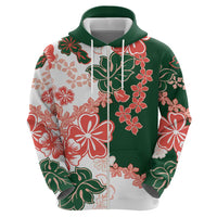 Green Orange Hibiscus Plumeria Floral Zip Hoodie - Polynesian Pride