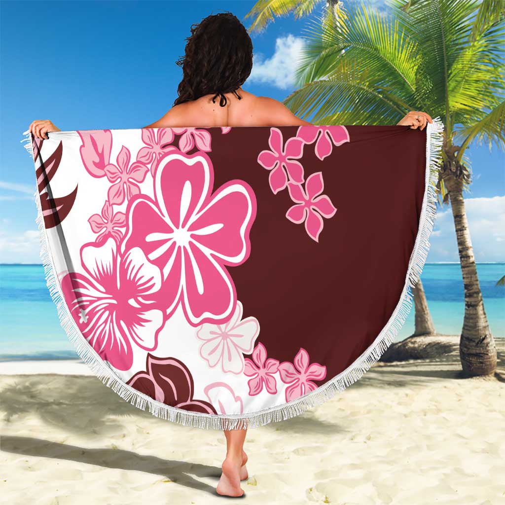 Pink Hibiscus Plumeria Floral Beach Blanket - Polynesian Pride