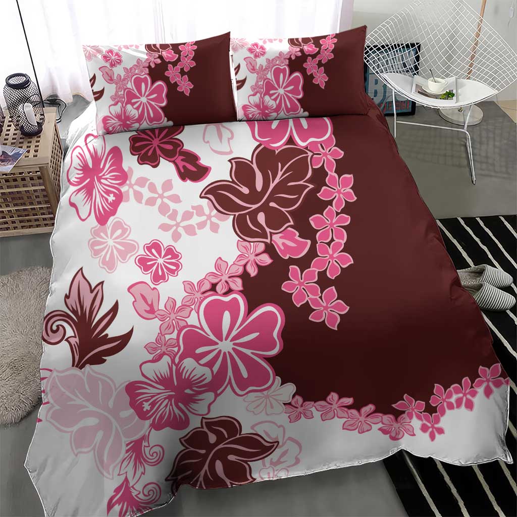 Pink Hibiscus Plumeria Floral Bedding Set - Polynesian Pride
