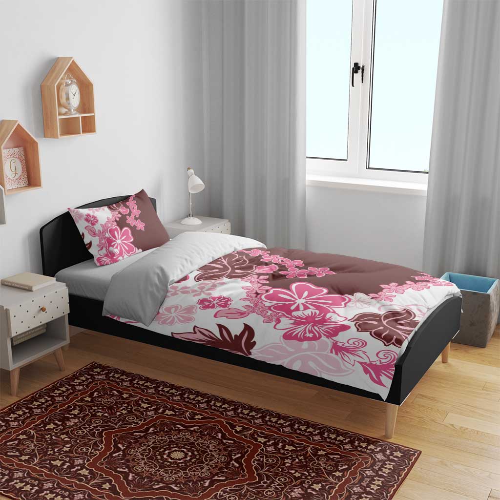 Pink Hibiscus Plumeria Floral Bedding Set - Polynesian Pride