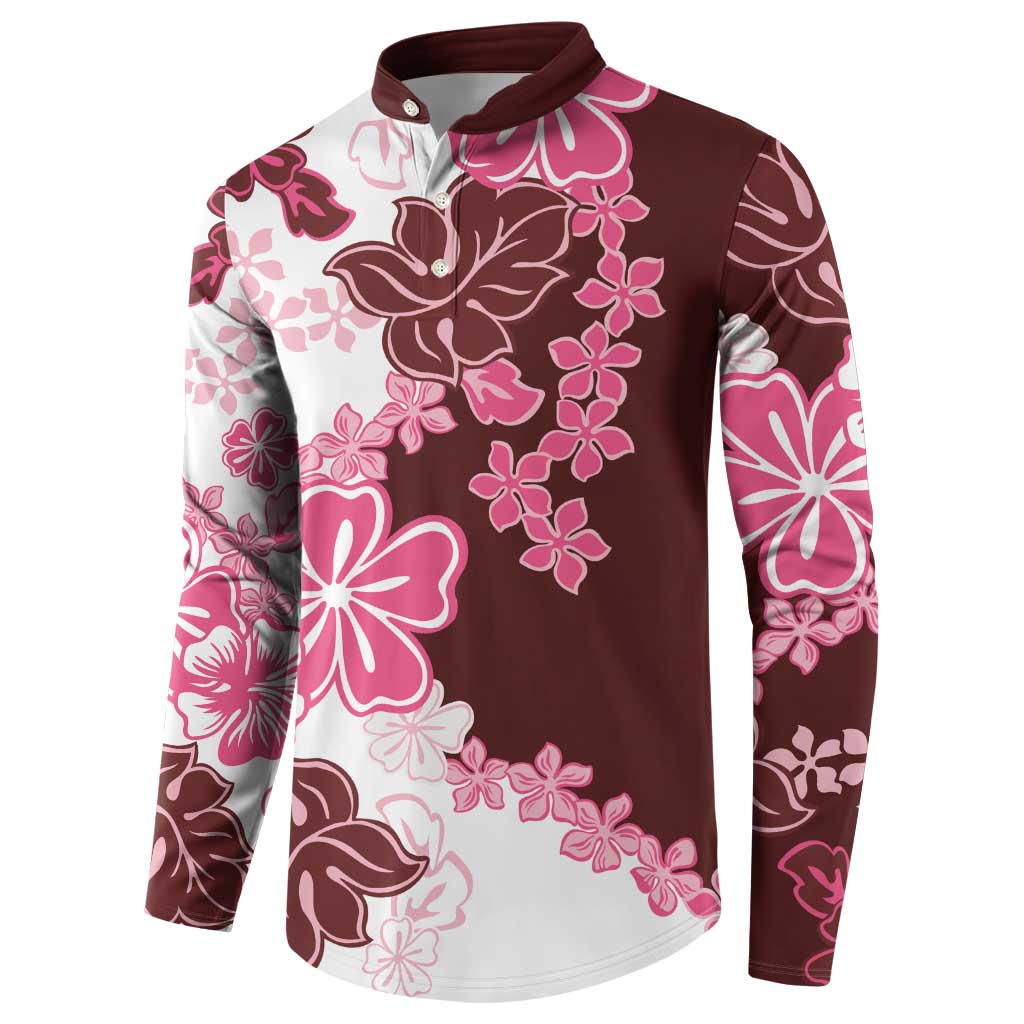 Pink Hibiscus Plumeria Floral Button Sweatshirt - Polynesian Pride