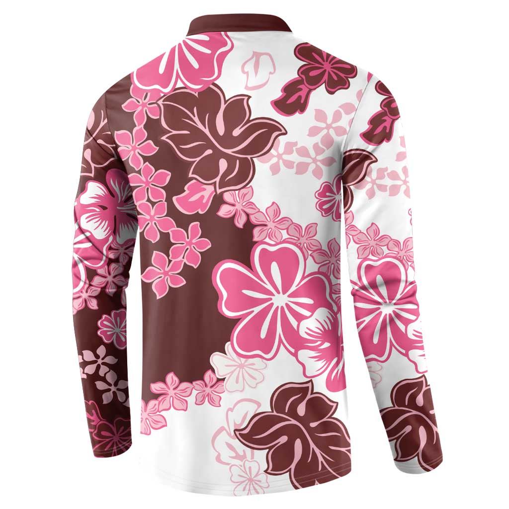 Pink Hibiscus Plumeria Floral Button Sweatshirt - Polynesian Pride