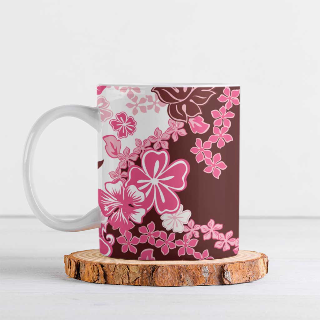 Pink Hibiscus Plumeria Floral Ceramic Mug - Polynesian Pride
