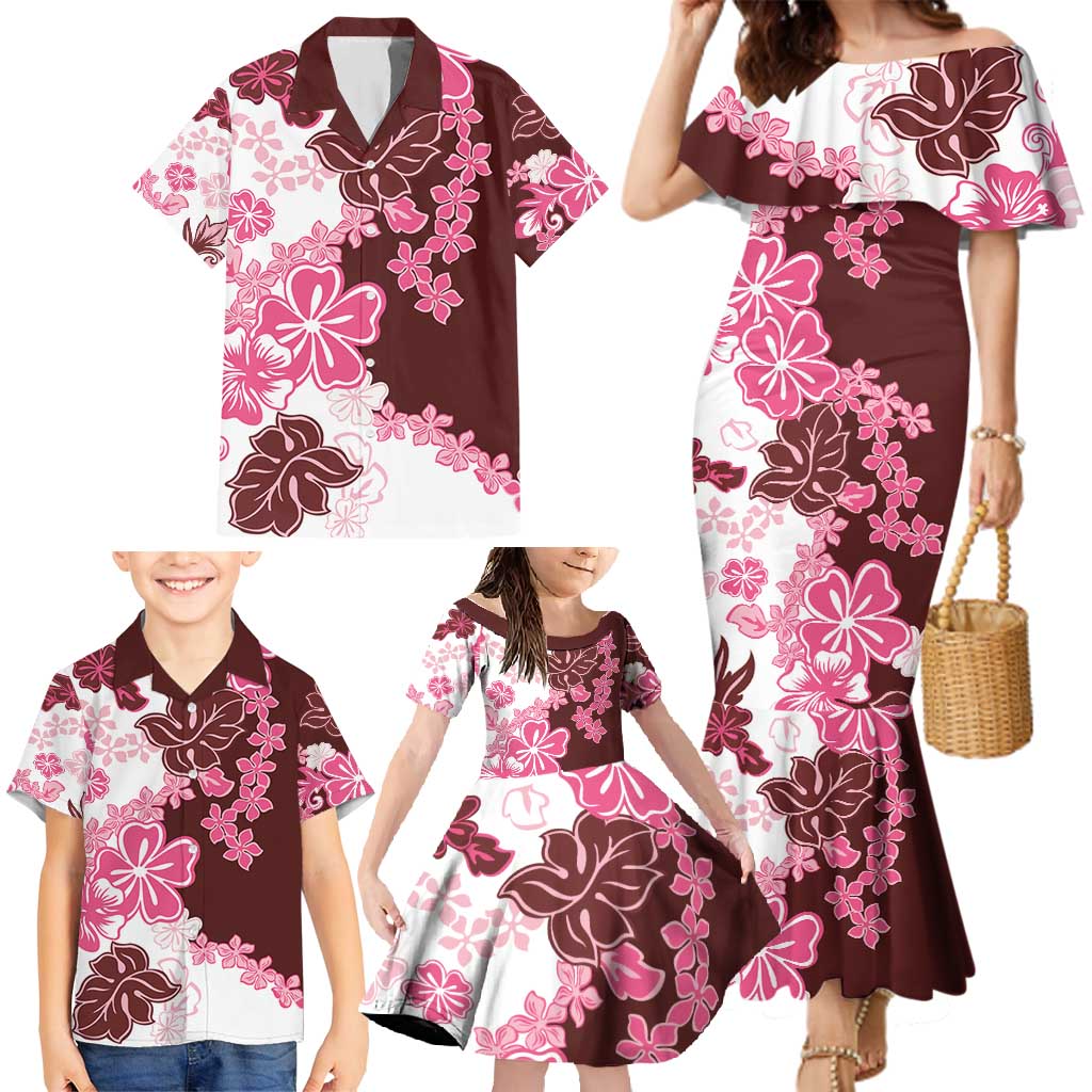 Pink Hibiscus Plumeria Floral Family Matching Mermaid Dress and Hawaiian Shirt LT01 - Polynesian Pride