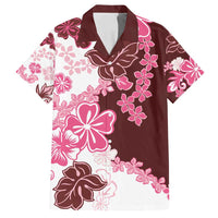 Pink Hibiscus Plumeria Floral Family Matching Off Shoulder Short Dress and Hawaiian Shirt - Polynesian Pride