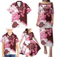 Pink Hibiscus Plumeria Floral Family Matching Puletasi and Hawaiian Shirt LT01 - Polynesian Pride