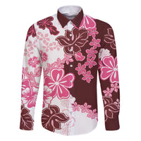 Pink Hibiscus Plumeria Floral Family Matching Puletasi and Hawaiian Shirt LT01 Dad's Shirt - Long Sleeve Pink - Polynesian Pride