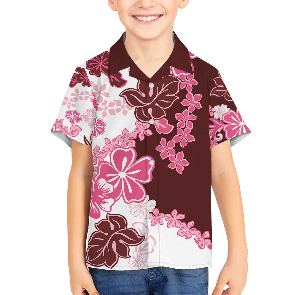 Pink Hibiscus Plumeria Floral Family Matching Puletasi and Hawaiian Shirt LT01 Son's Shirt Pink - Polynesian Pride