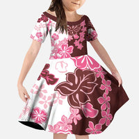 Pink Hibiscus Plumeria Floral Family Matching Short Sleeve Bodycon Dress and Hawaiian Shirt LT01 Daughter's Dress Pink - Polynesian Pride