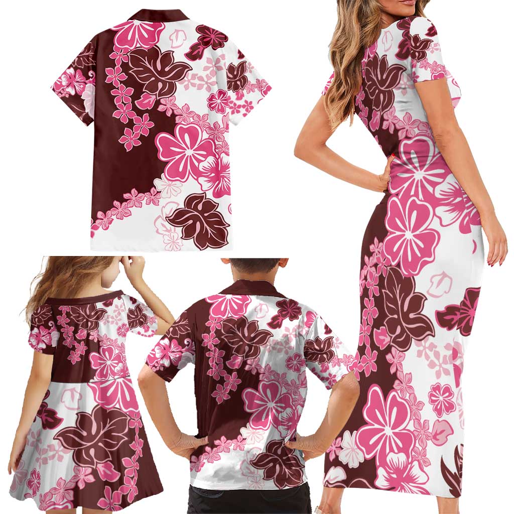Pink Hibiscus Plumeria Floral Family Matching Short Sleeve Bodycon Dress and Hawaiian Shirt LT01 - Polynesian Pride