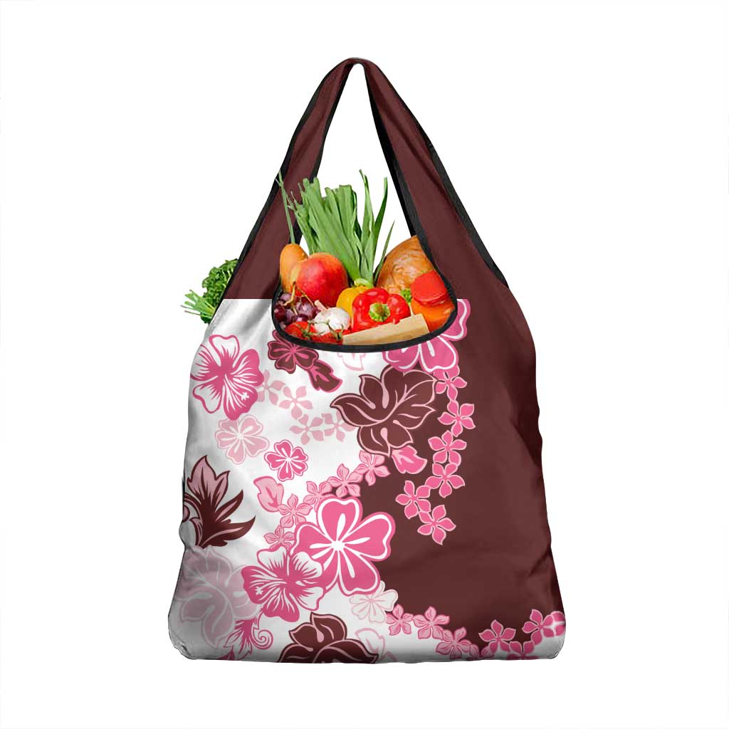 Pink Hibiscus Plumeria Floral Grocery Bag - Polynesian Pride