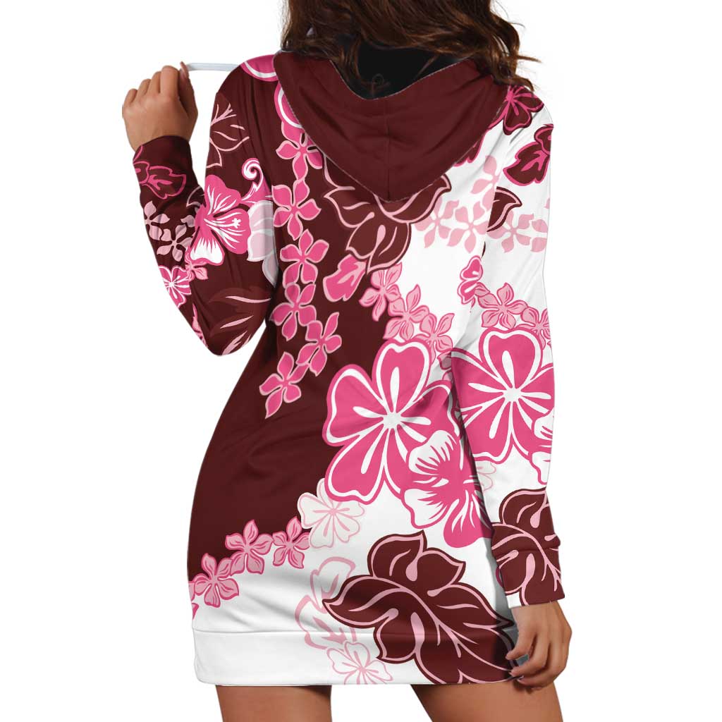 Pink Hibiscus Plumeria Floral Hoodie Dress - Polynesian Pride