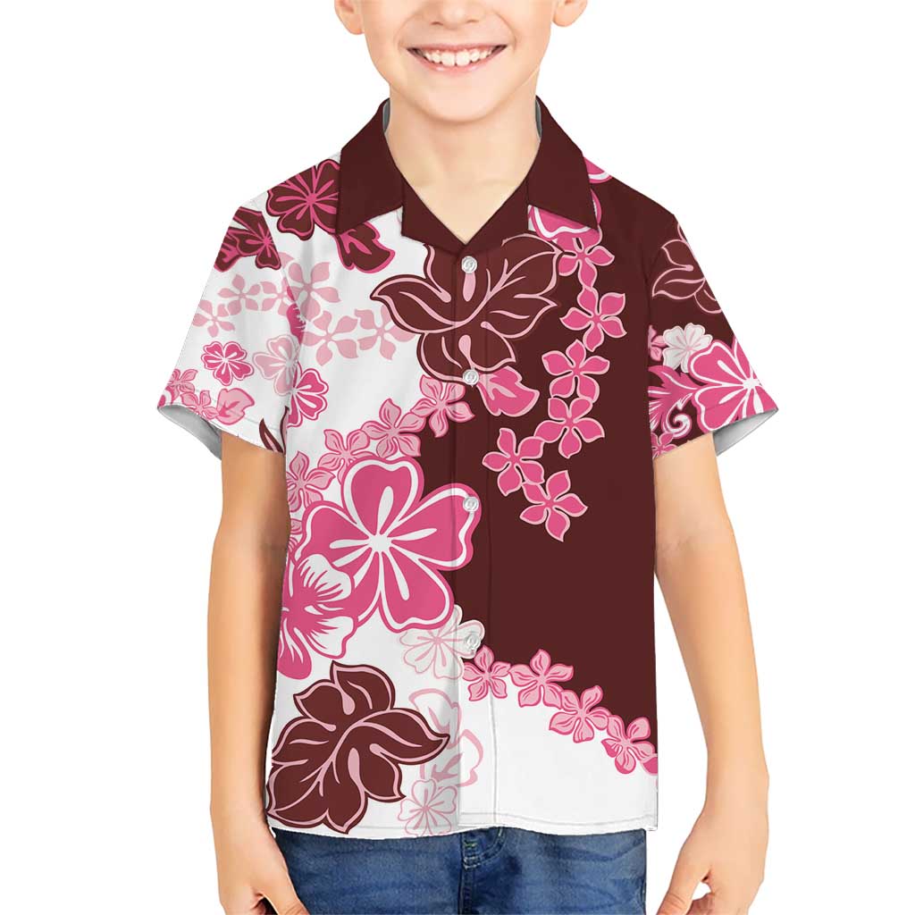 Pink Hibiscus Plumeria Floral Kid Hawaiian Shirt - Polynesian Pride